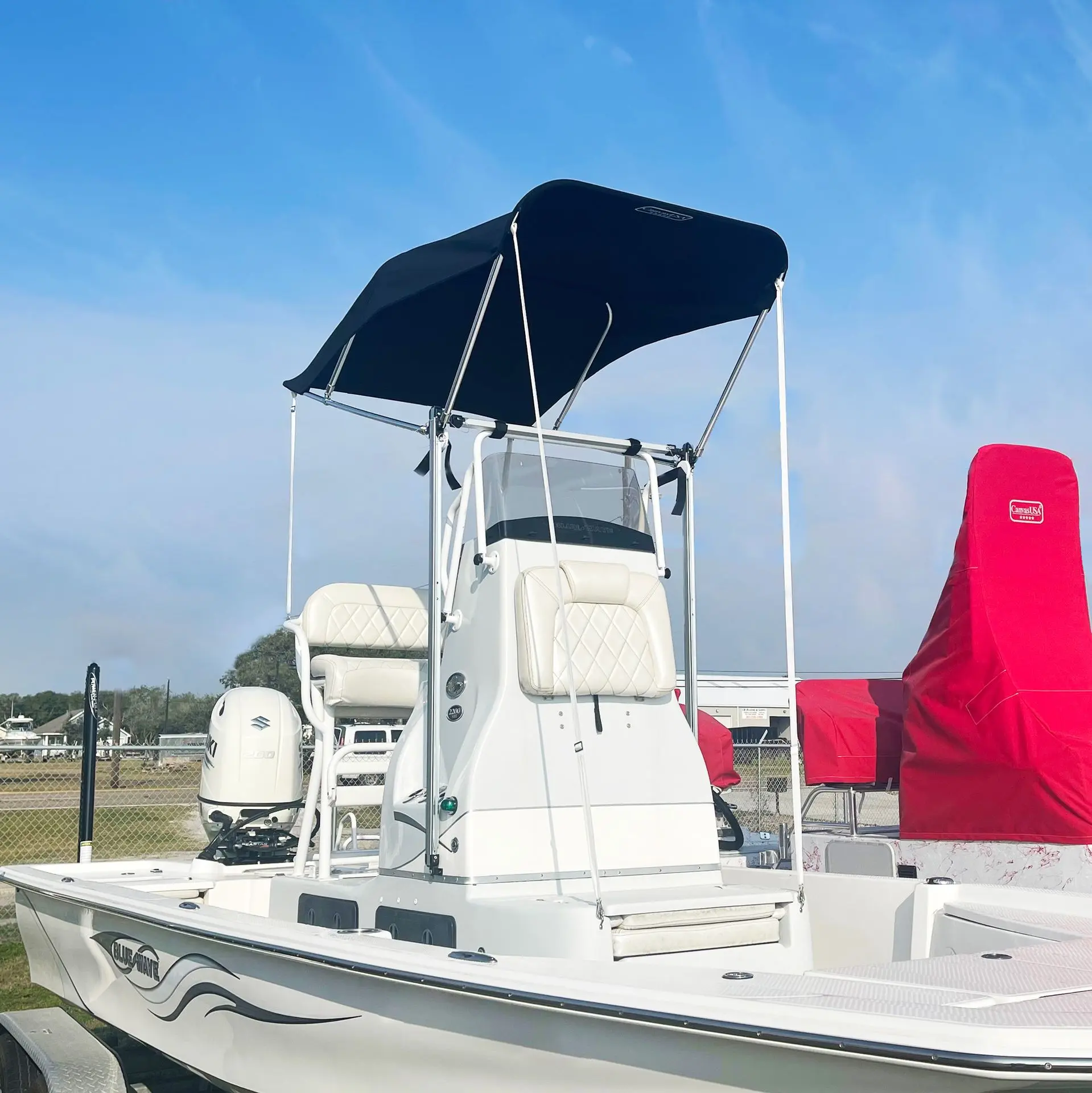 Canvas USA®—the best Performance Shade for durable, long-lasting marine protection Canvas USA® Performance Shade at an angle—manufactured with rugged marine-grade materials for the best sun protection