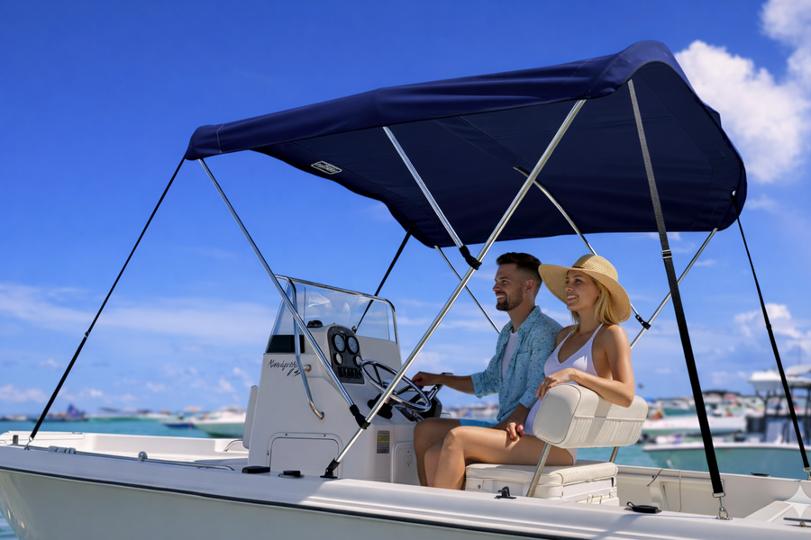 A couple relaxing under the Bimini T