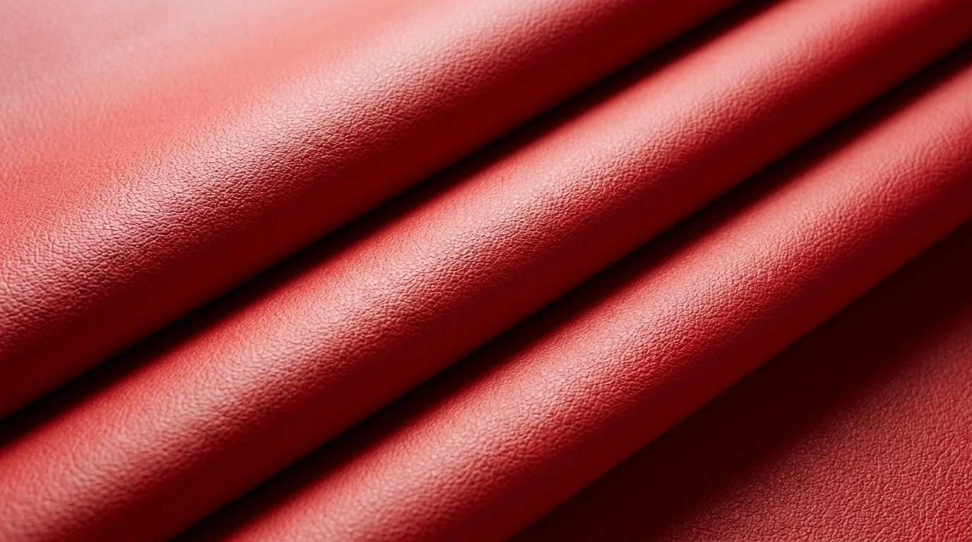 Folded red marine vinyl showing its smooth coated face