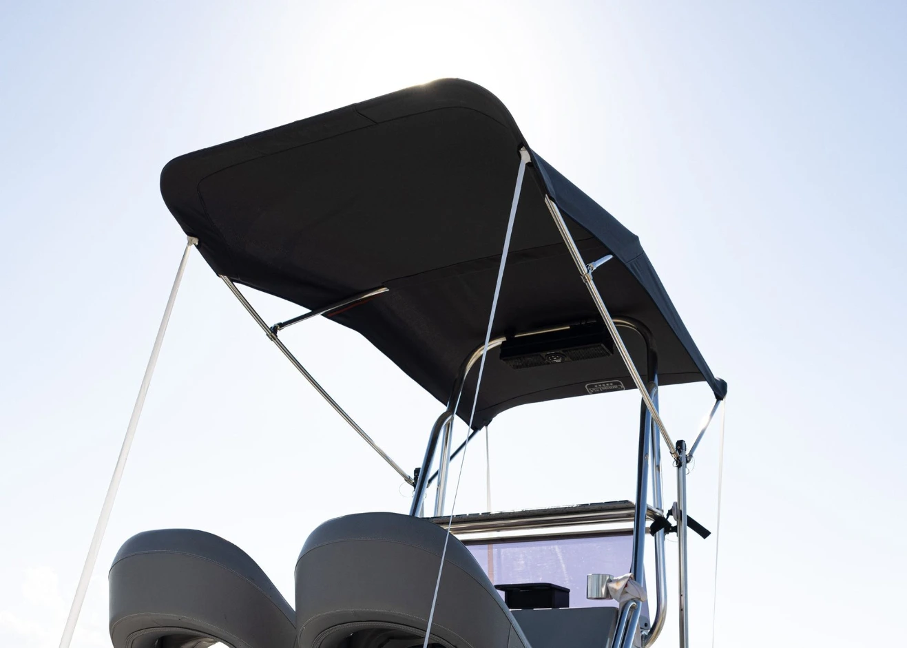 Canvas USA Bimini T shade on a center console boat