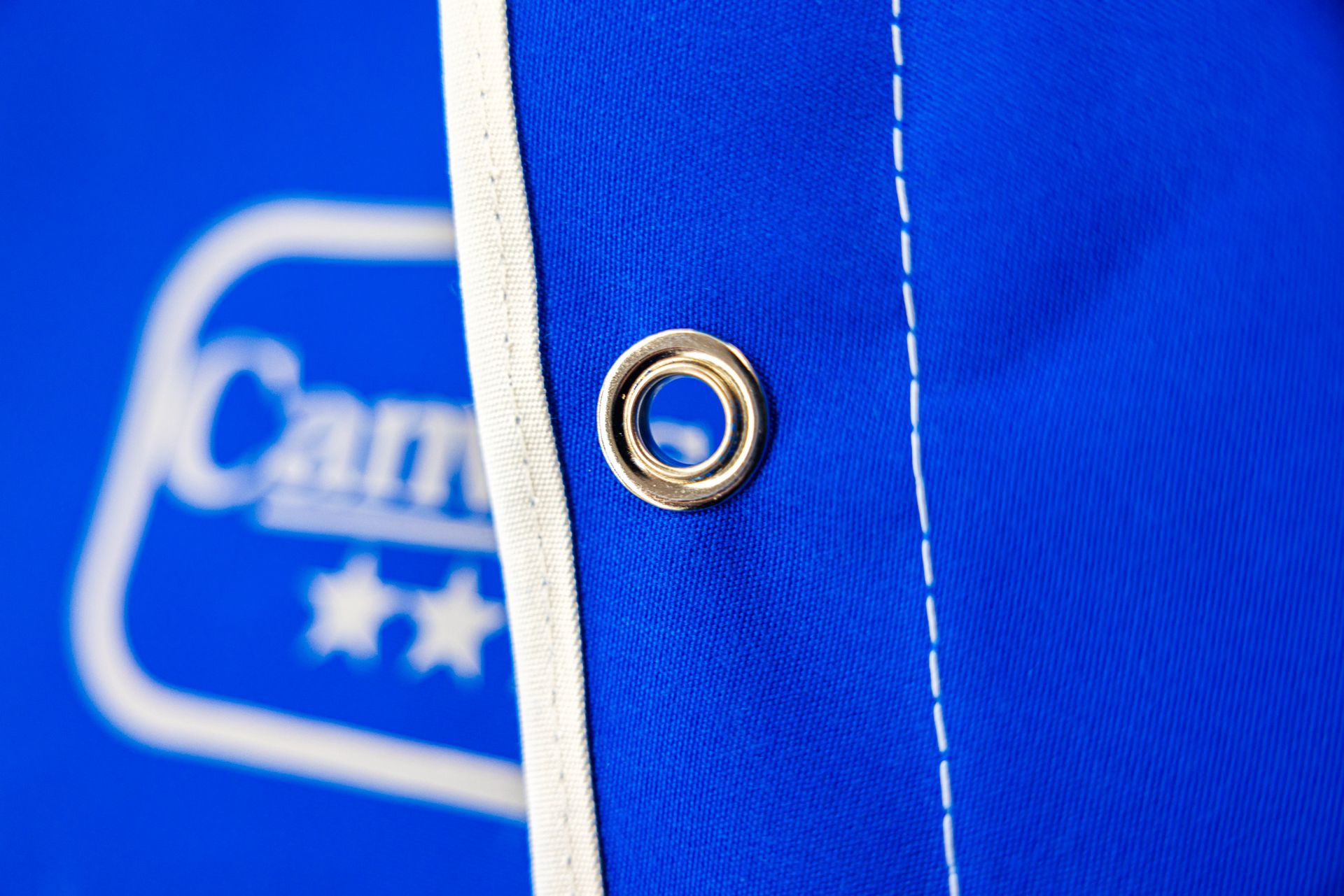 Reinforced marine canvas and stainless hardware detail