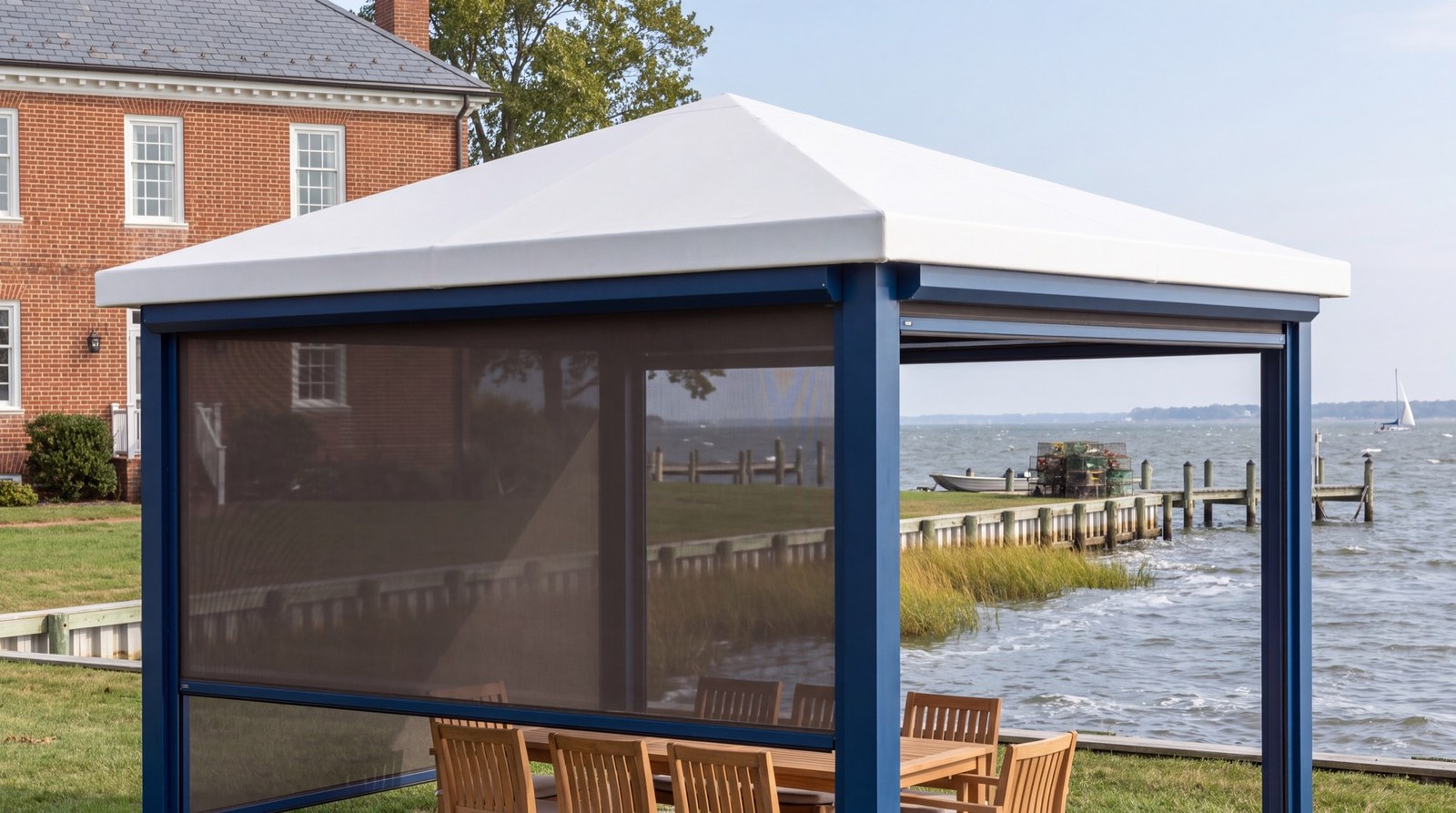A screened Haven over the water at a Gulf coast dock