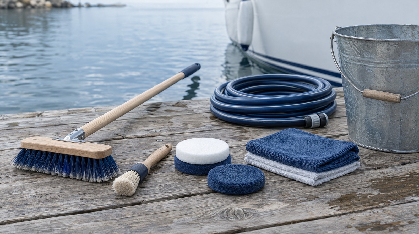 Boat cleaning tools ready for use