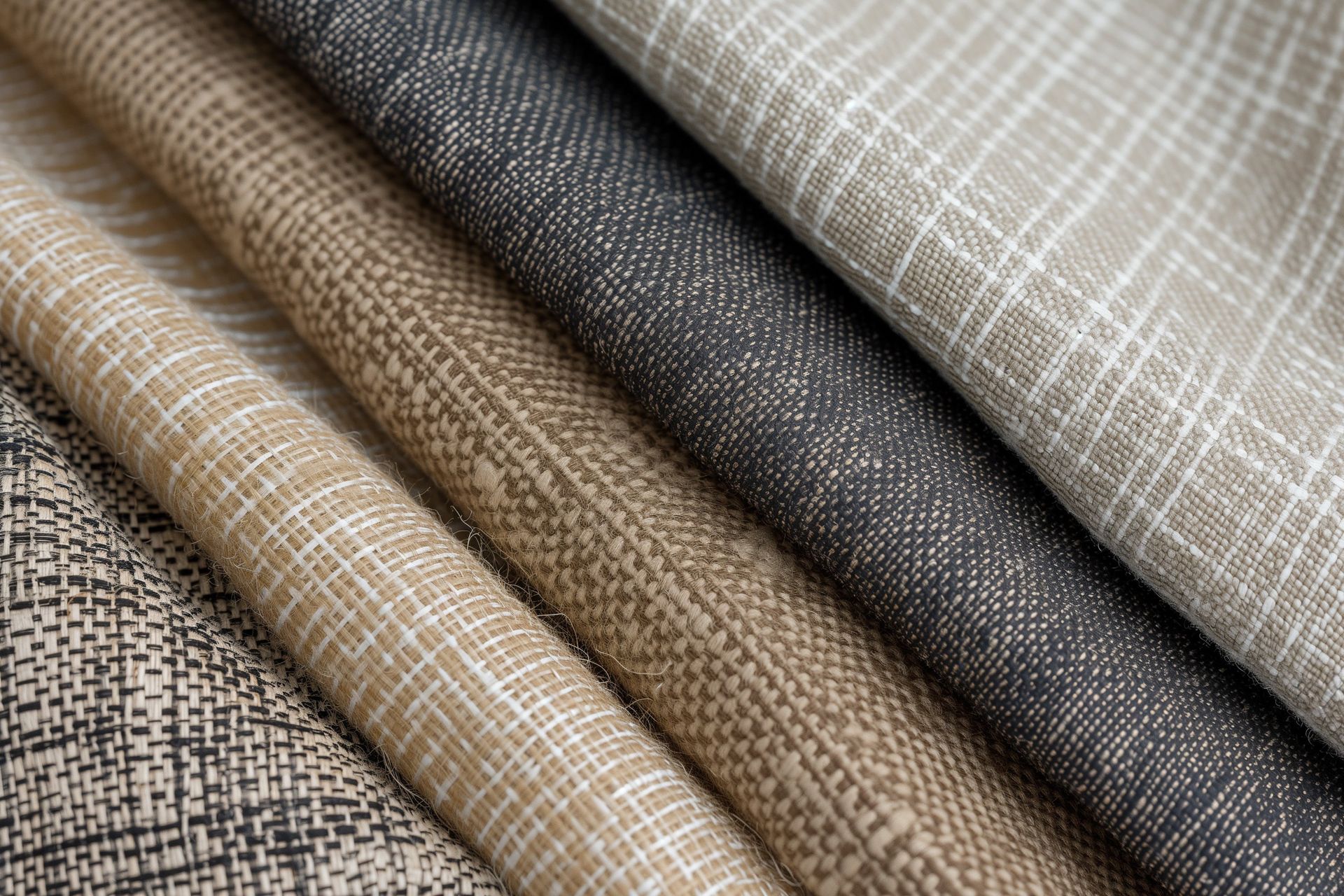 Outdoor fabrics in tan, charcoal and cream