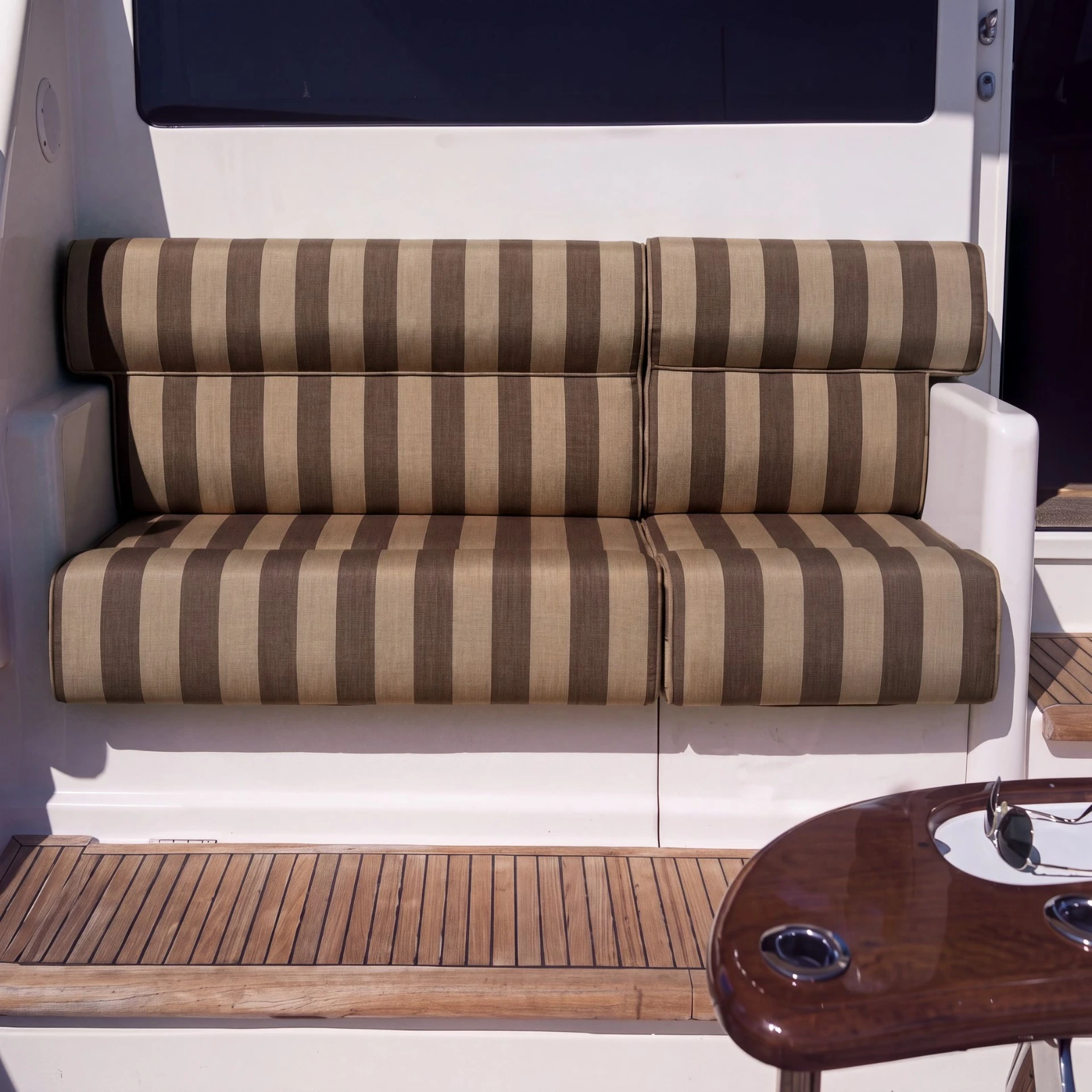 Tan striped Canvas USA® cockpit bench cushions