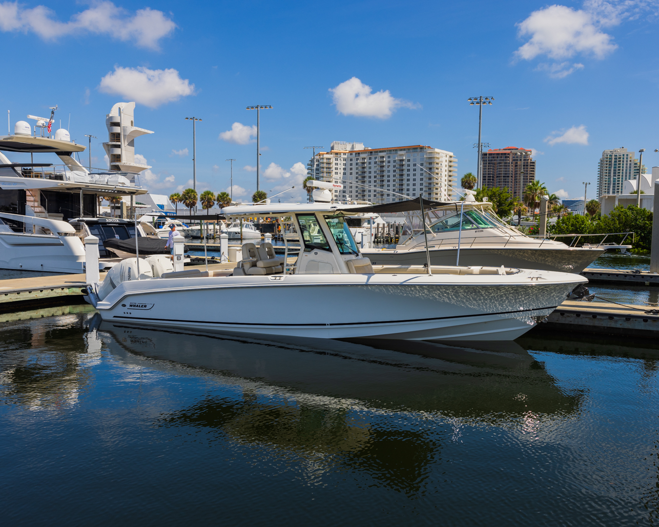 Boat in a marina, showing its marine setting