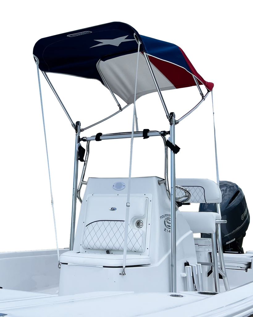 Bimini T configured on a center console boat