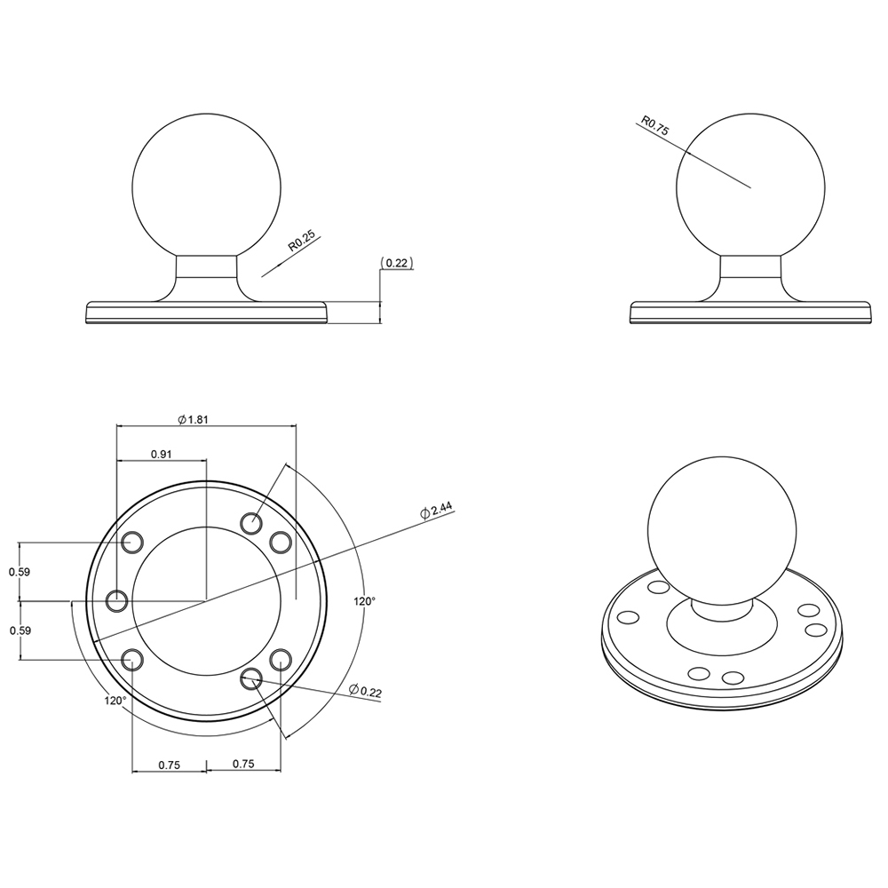 RAM Mount 2-1/2" Diameter Base with 1.5" Ball – view 3