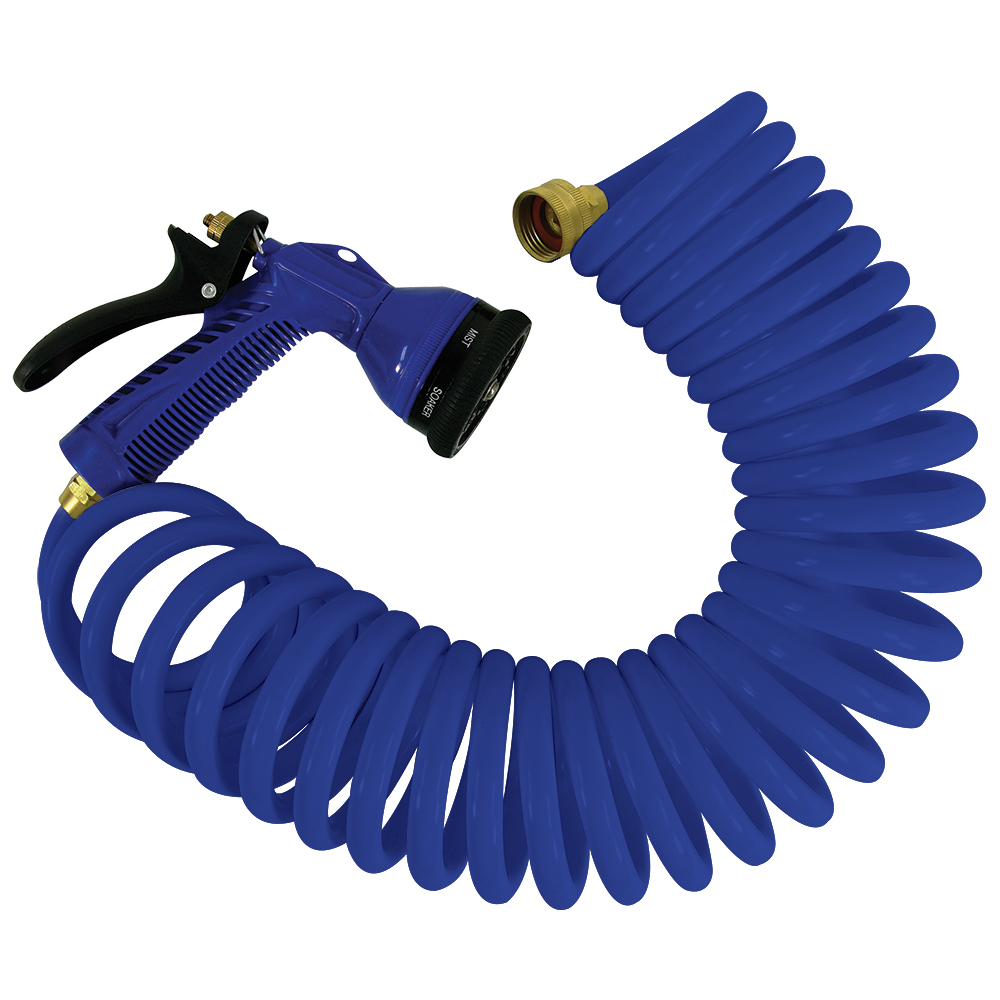 [P-0441B] Whitecap 25' Blue Coiled Hose with Adjustable Nozzle