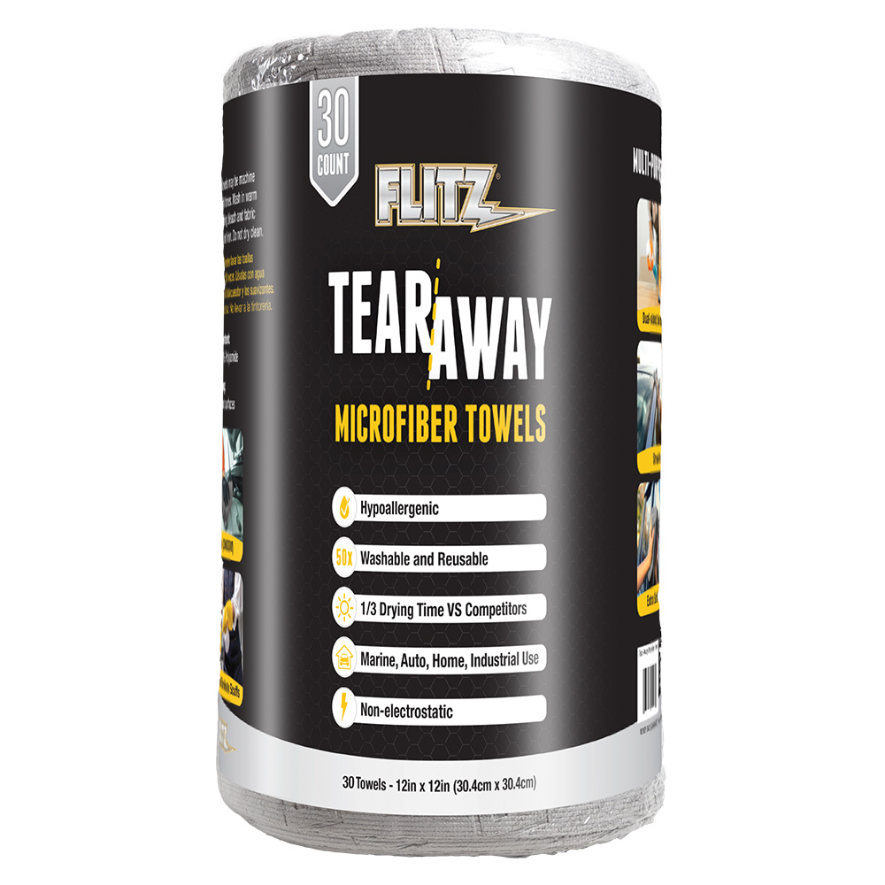 Flitz 12" x 12" Tear-Away Microfiber Towels - Grey *30-Pack