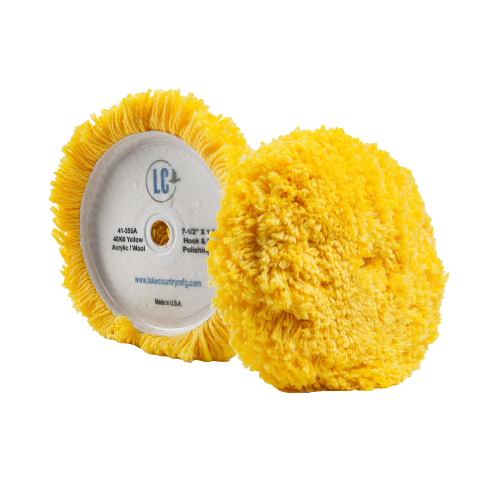 [41-355A-LC] Lake Country Yellow 40/60 Unsteamed Twisted Wool/Acrylic Pad 7.5" x 1.5"