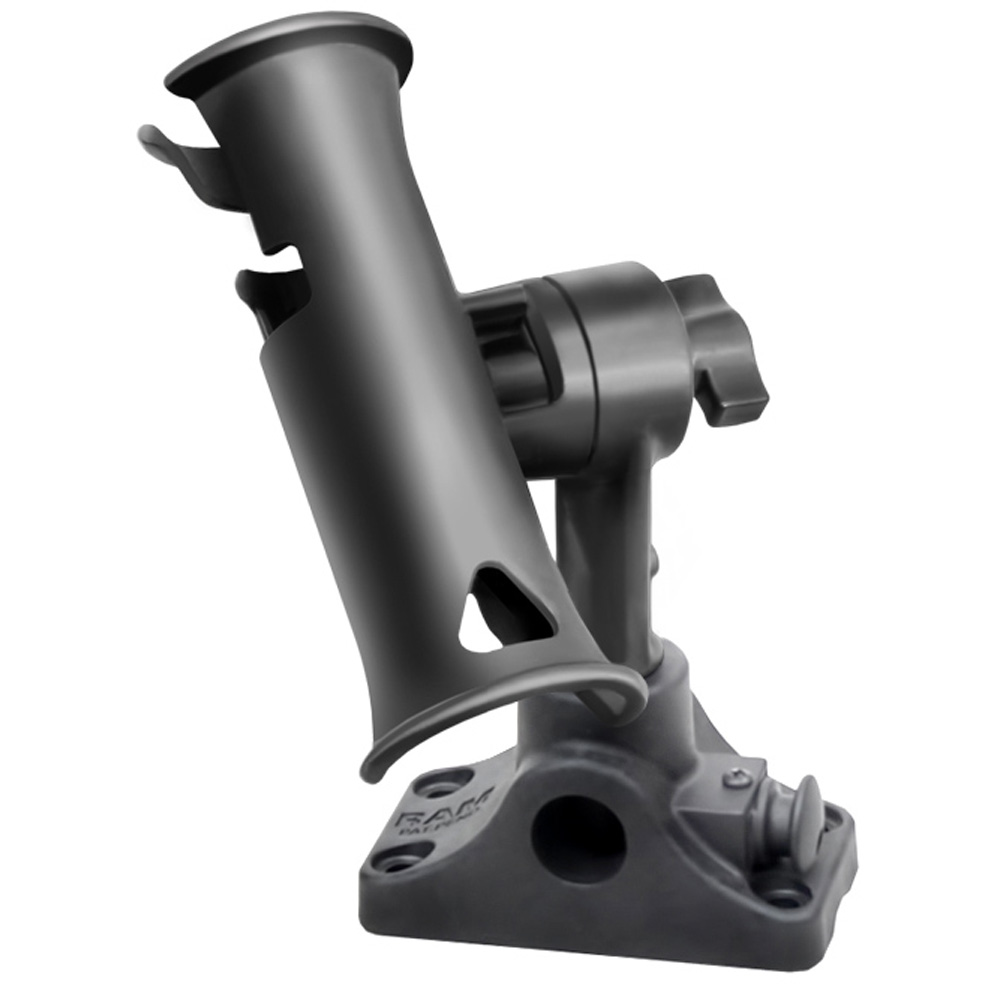 RAM Mount RAM Tube Jr. Fishing Rod Holder, Standard 4" Length Post Spline & Combo Bulkhead/Flat Surface Base with Plunger